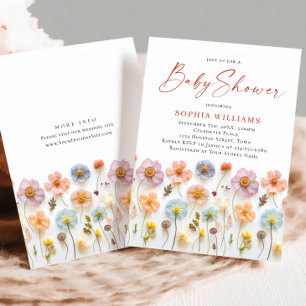 Invitation Baby shower aux fleurs sauvages du Boho rose migno