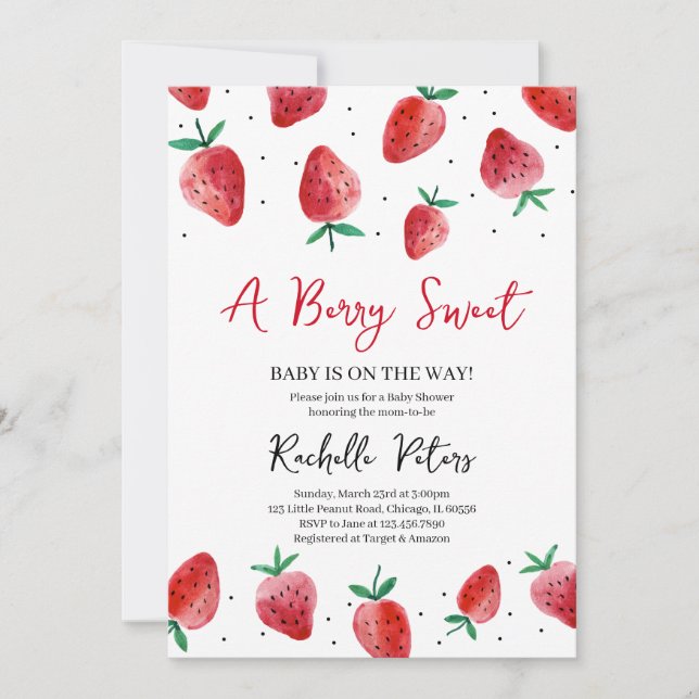 Invitation Baby shower aux fraises (Devant)