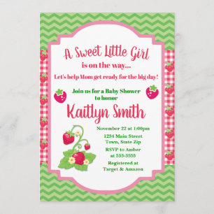Invitation Baby shower aux fraises 5x7 Girl Baby