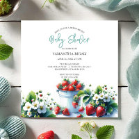 Baby shower aux fraises à l'aquarelle