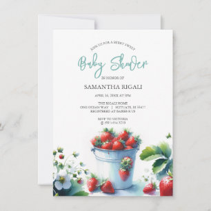 Invitation Baby shower aux fraises à l'aquarelle