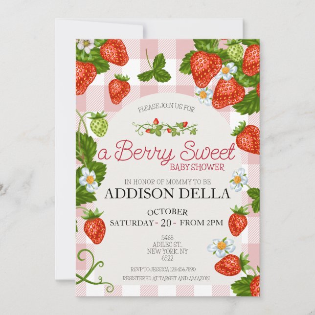Invitation Baby shower aux fraises | Berry Sweet (Devant)