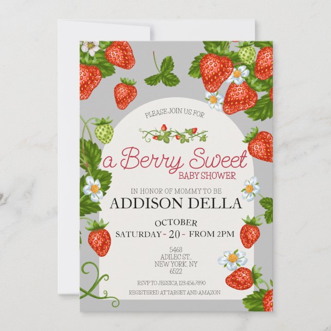 Invitation Baby shower aux fraises | Berry Sweet (Devant)