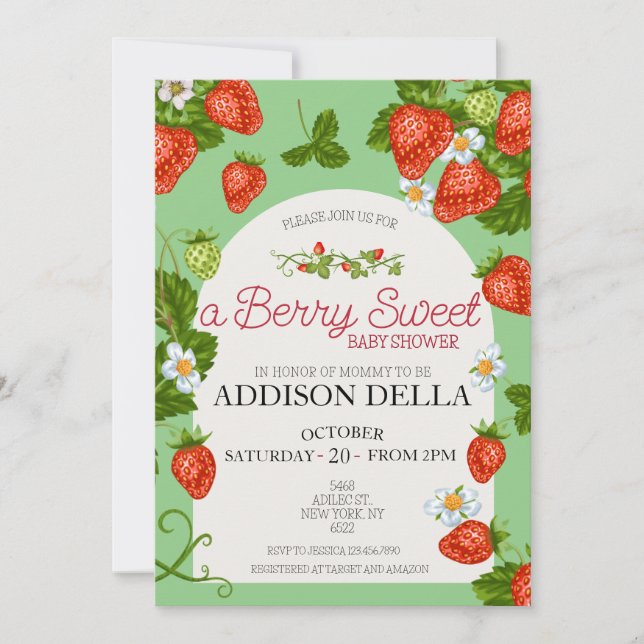 Invitation Baby shower aux fraises | Berry Sweet (Devant)