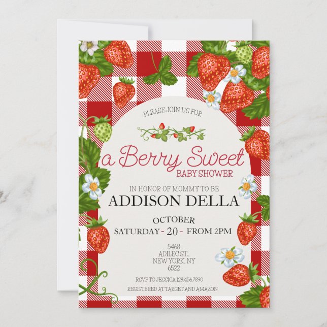 Invitation Baby shower aux fraises | Berry Sweet (Devant)