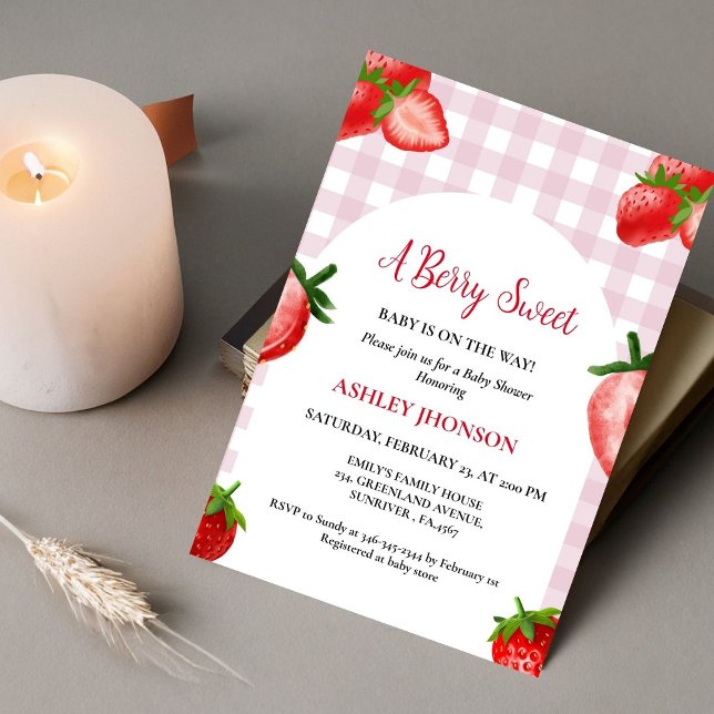 Invitation Baby shower aux fraises | Berry Sweet baby (Créateur téléchargé)