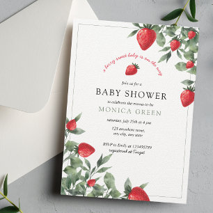 Invitation Baby shower aux fraises Berry Sweet Baby Greener