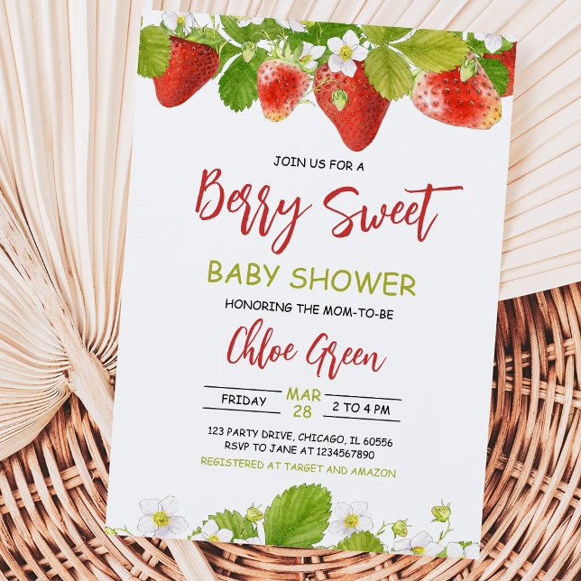 Invitation  Baby Shower aux Fraises et au Feuillage (Créateur téléchargé)