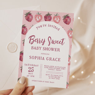 Invitation Baby shower aux fraises roses