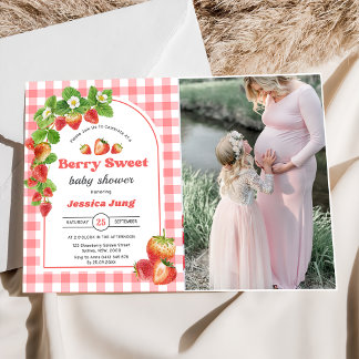 Invitation Baby shower aux fraises roses En vichy Photo