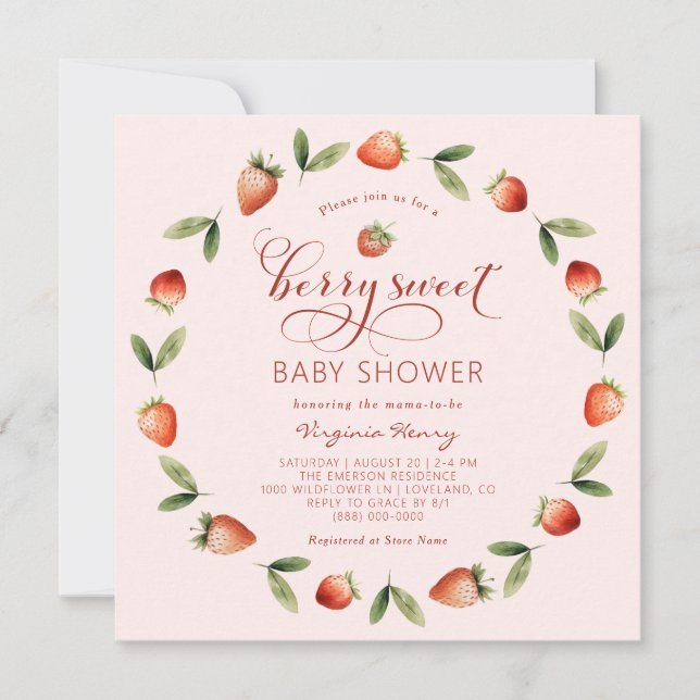 Invitation Baby Shower aux Fruits Rouges Sucrés (Devant)