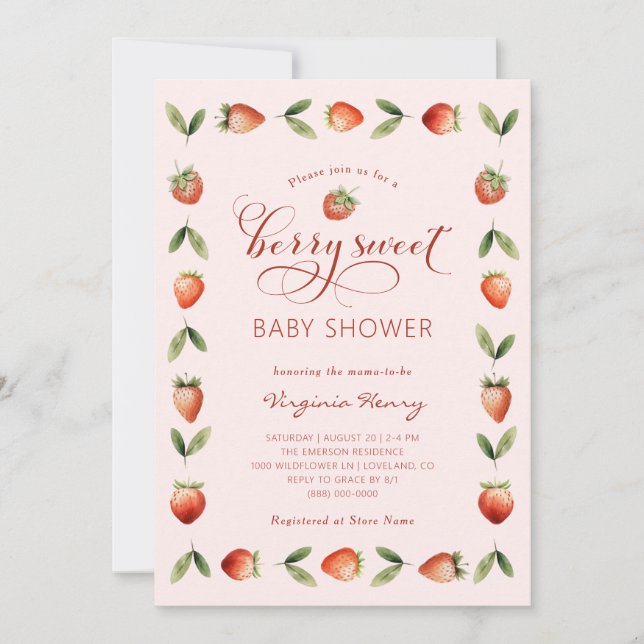 Invitation Baby Shower aux Fruits Rouges Sucrés (Devant)