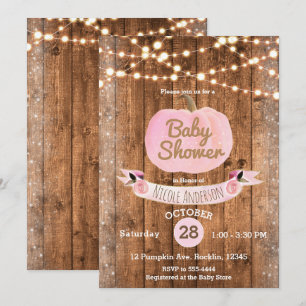 Invitation Baby Shower aux lumières en bois rustique Citrouil