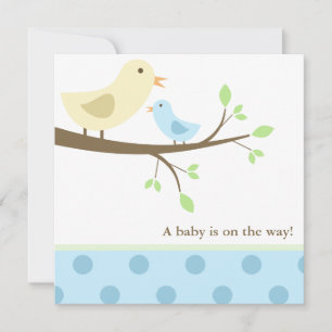 Invitation Baby shower aux oiseaux bleus et jaunes