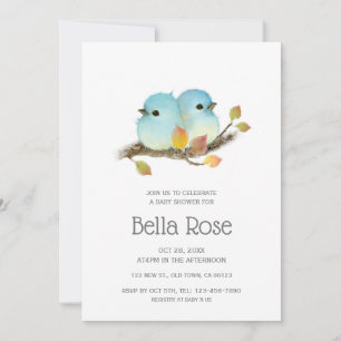 Invitation Baby shower aux oiseaux bleus mignons