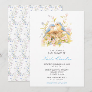Invitation Baby shower aux oiseaux de printemps