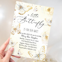 Baby shower aux papillons blanc et or