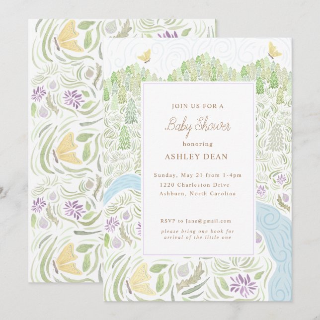 Invitation Baby shower aux papillons d'or (Devant / Derrière)