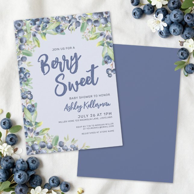 Invitation Baby Shower aux Petits Fruits de Myrtille (Blueberry Berry Sweet Baby Shower Invitation )