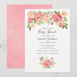Invitation Baby Shower aux Pivoines Aquarelles Rose Pastel