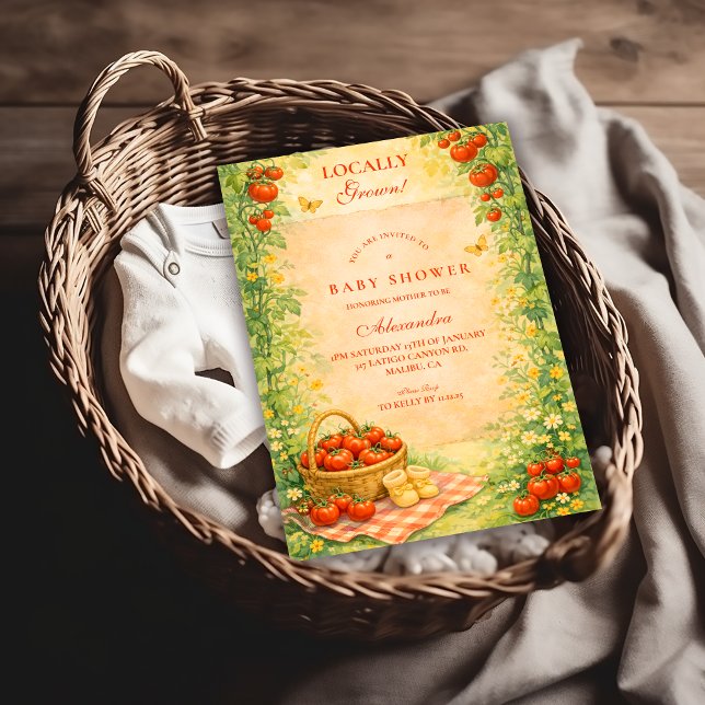 Invitation Baby-Shower aux Tomates de Jardin Rustique (Créateur téléchargé)