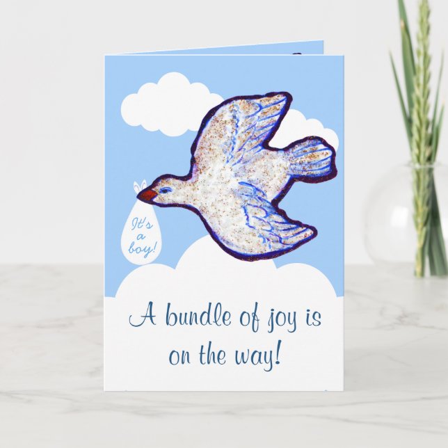 Invitation baby shower Avec Bébé Oiseau Sur Nuage (Devant)