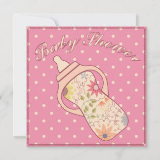 Invitation Baby shower avec bouteille de nourriture rose