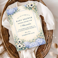 Baby-Shower avec Cadre Floral d'Hydrangea Vintage