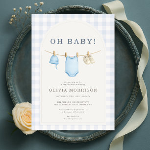 Invitation Baby-Shower avec Carreaux Bleus