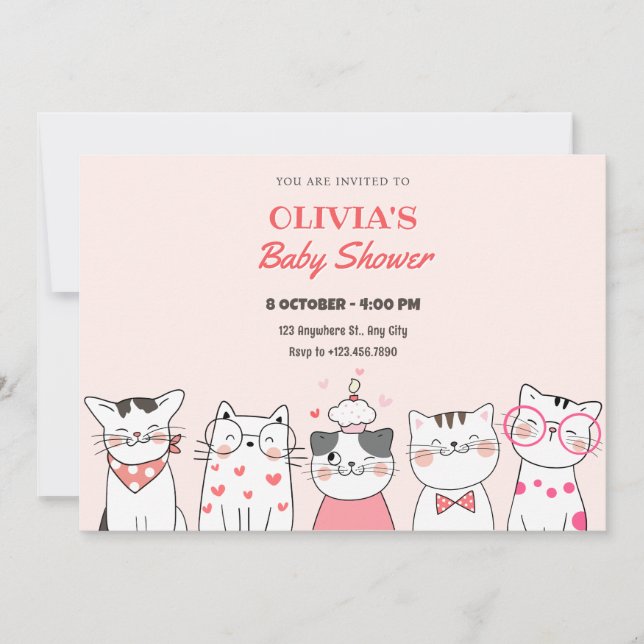 Invitation Baby shower avec de mignons chats (Devant)