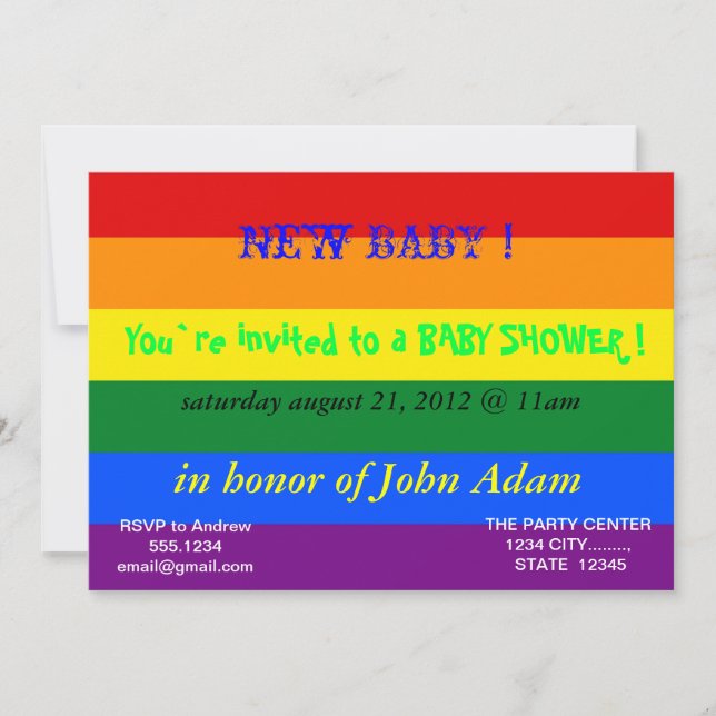 Invitation baby shower avec drapeau arc-en-ciel (Devant)