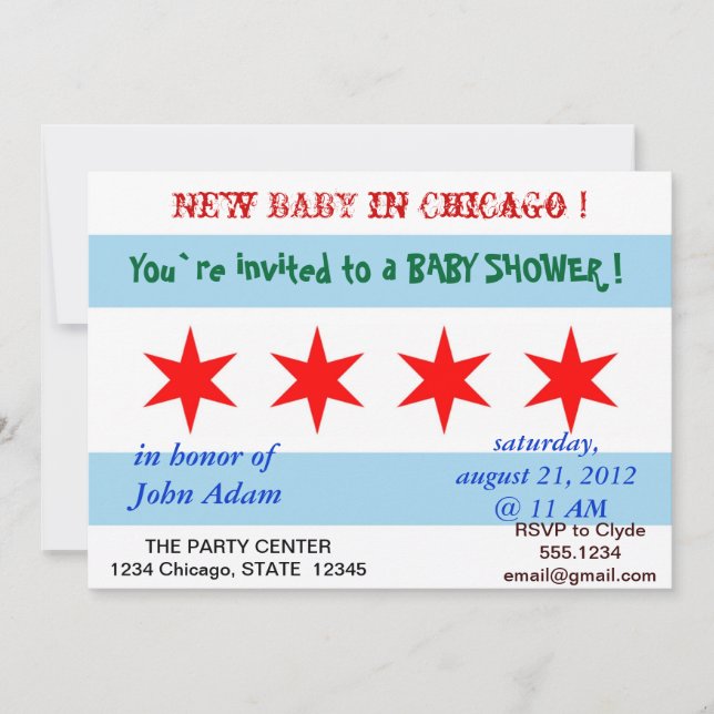 Invitation baby shower avec drapeau de Chicago (Devant)