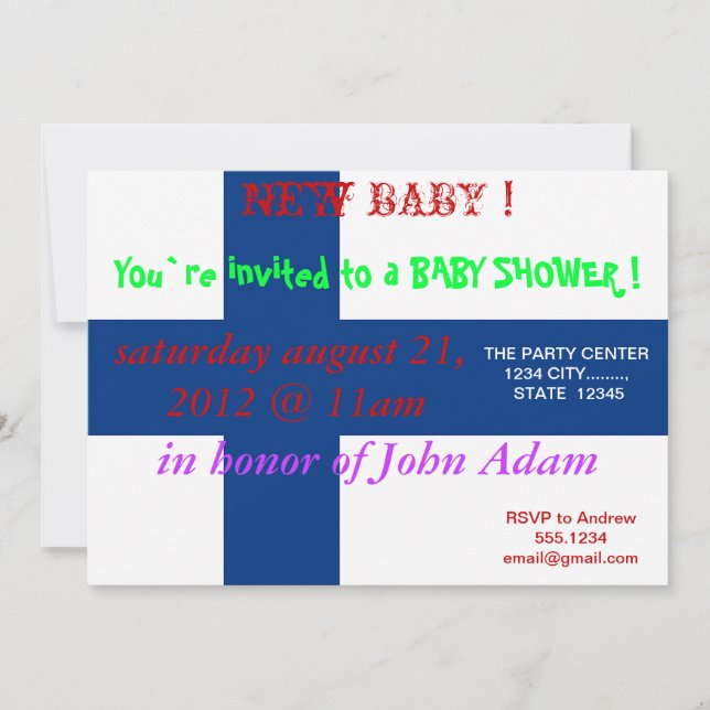 Invitation baby shower avec Drapeau de Finlande (Devant)