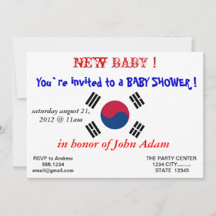 Invitation baby shower avec drapeau de la Corée du