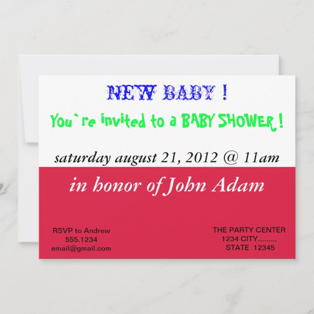 Invitation baby shower avec drapeau de la Pologne (Devant)