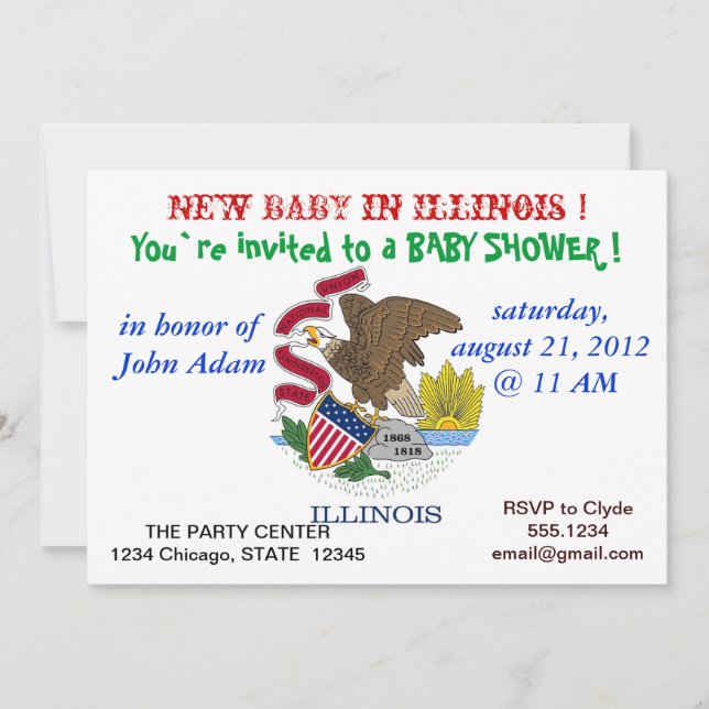 Invitation baby shower avec drapeau de l'Illinois (Devant)
