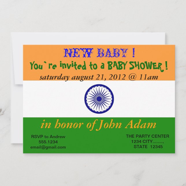 Invitation baby shower avec drapeau de l'Inde (Devant)