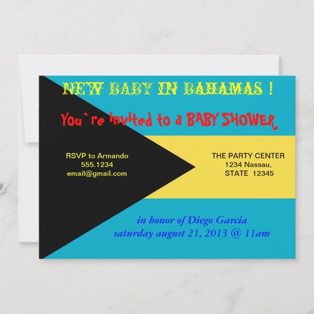 Invitation baby shower avec drapeau des Bahamas (Devant)