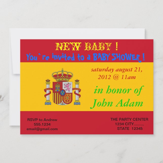 Invitation baby shower avec drapeau d'Espagne (Devant)