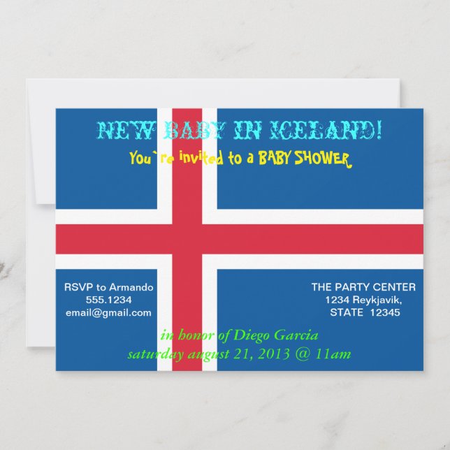 Invitation baby shower avec drapeau d'Islande (Devant)