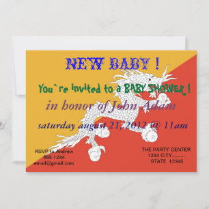 Invitation baby shower avec drapeau du Bhoutan