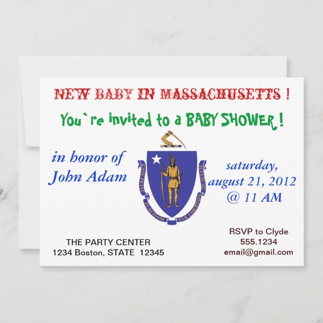 Invitation baby shower avec Drapeau du Massachuset (Devant)
