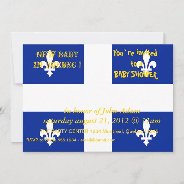 Invitation baby shower avec drapeau du Québec (Devant)