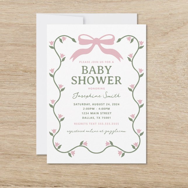 Invitation Baby Shower avec Fleurs et Ruban (Créateur téléchargé)