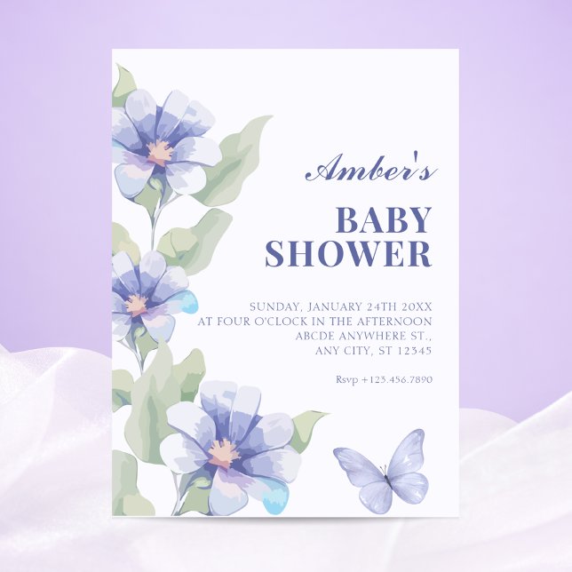 Invitation Baby shower avec fleurs violettes en fleurs (Créateur téléchargé)