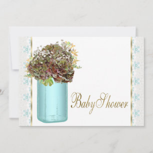 Invitation Baby-Shower avec Hydrangea Vintage dans un Bocal M