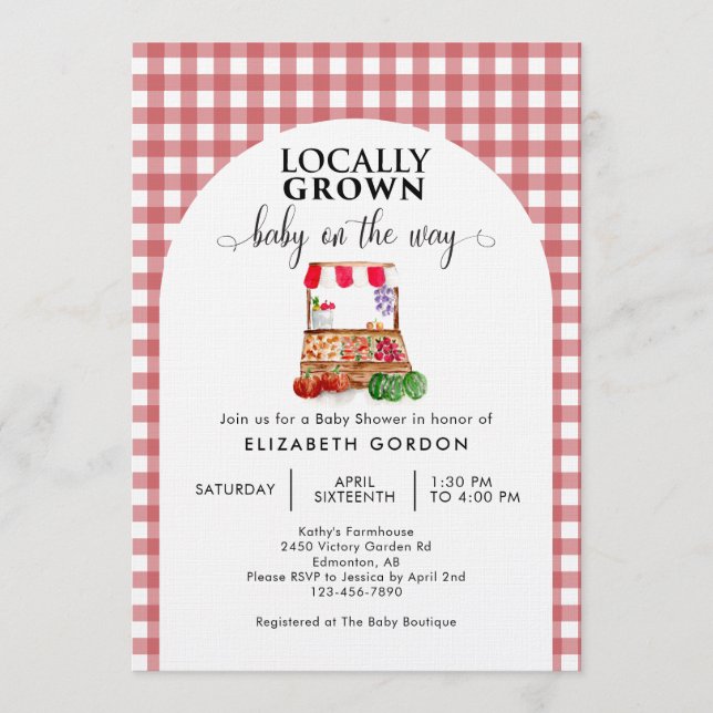 Invitation Baby-Shower avec Marché Ferme en Gingham de Fabric (Devant)
