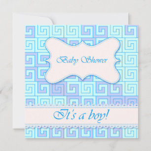 Invitation Baby shower avec motif grec bleu 2