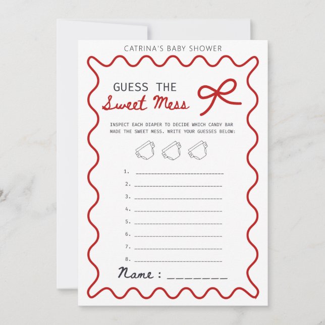 Invitation Baby-Shower avec Nœud Rouge - Nom Modifiable, 5x7 (Devant)