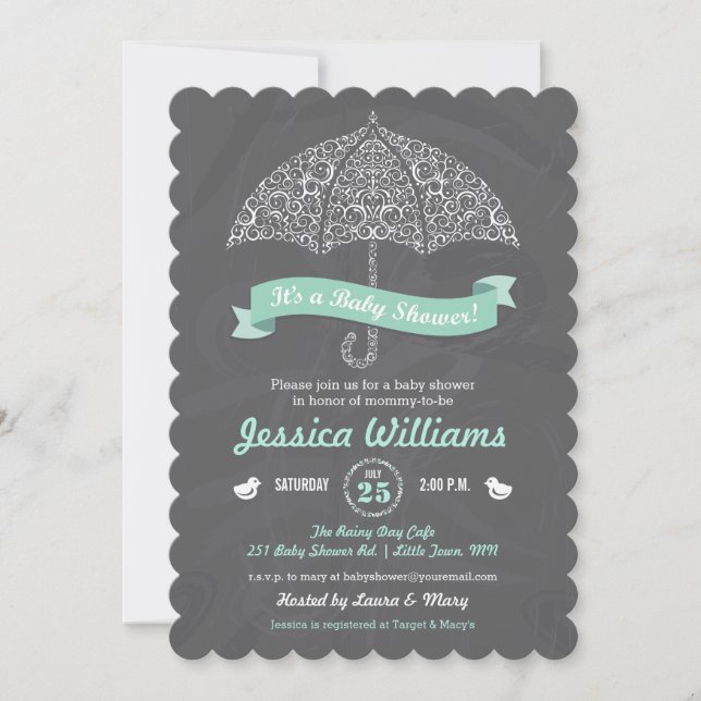 Invitation Baby shower avec parapluie (Devant)